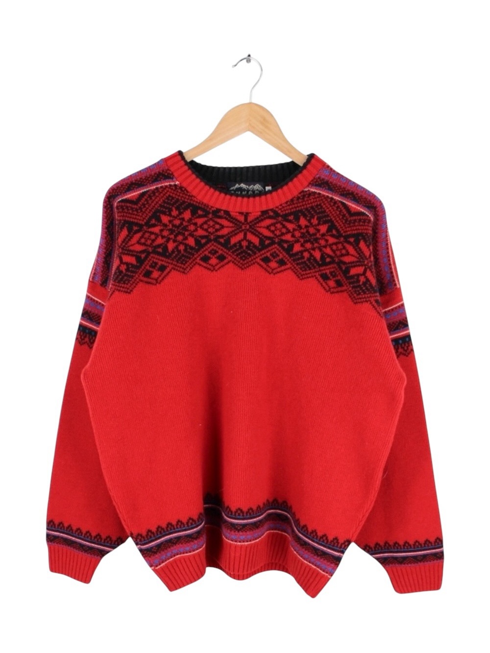 Vintage Tundra Canada Nordic Knit Ski Sweater Red Wool Blend Men's Size Large